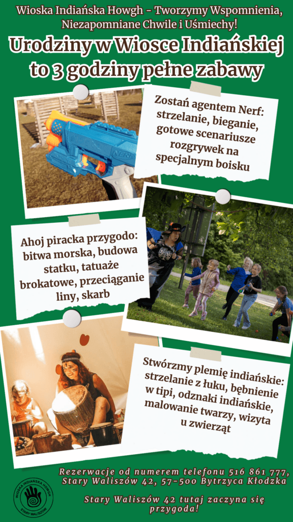 bawiące się dzieci podczas urodziny w wioska indiańska w Starym Waliszowie 